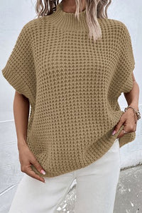 Batwing Short Sleeve Textured Knit Sweater - Regular