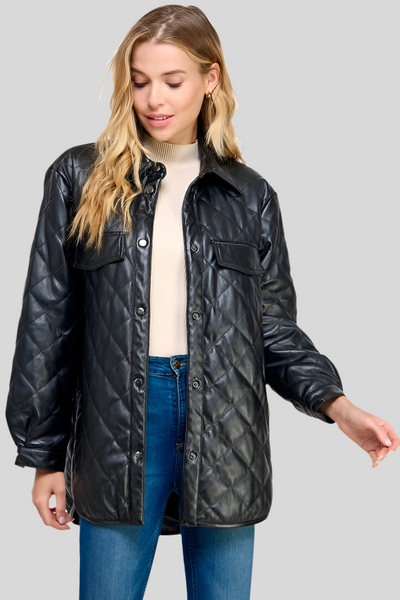 Quilted Faux Leather Jacket - Regular