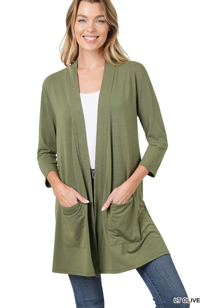 Slouchy Pocket Open Front Cardi - Regular