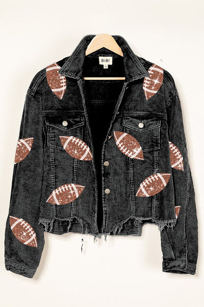 Vintage Wash Corduroy Sequin Football Jacket - Regular