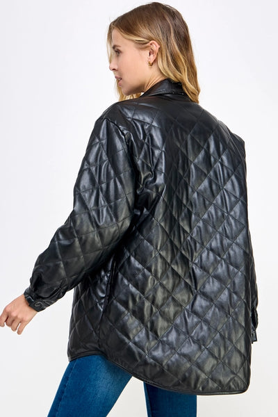 Quilted Faux Leather Jacket - Regular