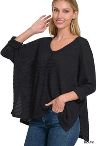 3/4 Sleeve Hi-Low Hem Jacquard Sweater - Regular
