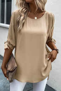 Parchment Knotted Slit Half Sleeve Tunic - Regular