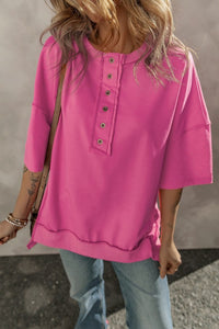 Exposed Seam Button Detail Wide Sleeve Tunic Top - Regular and Plus