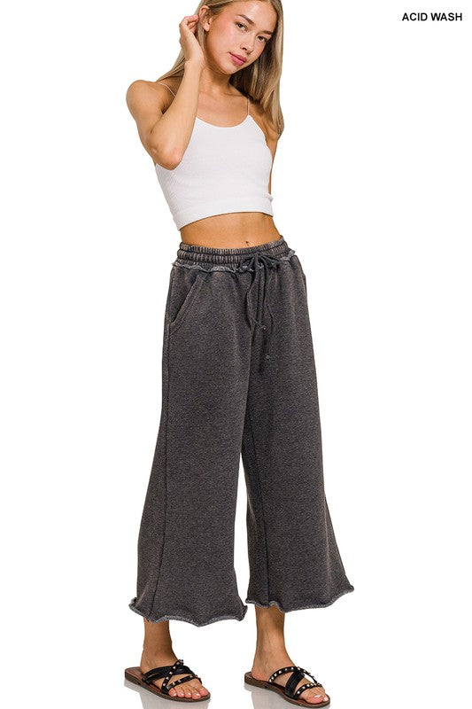 Acid Wash Fleece Palazzo Sweats W/Pockets - Regular