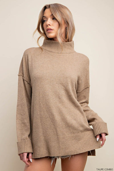 Drop Shoulder Soft Thread Turtleneck Sweater - Regular