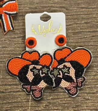 Orange/Black Beaded Cowboy Earrings