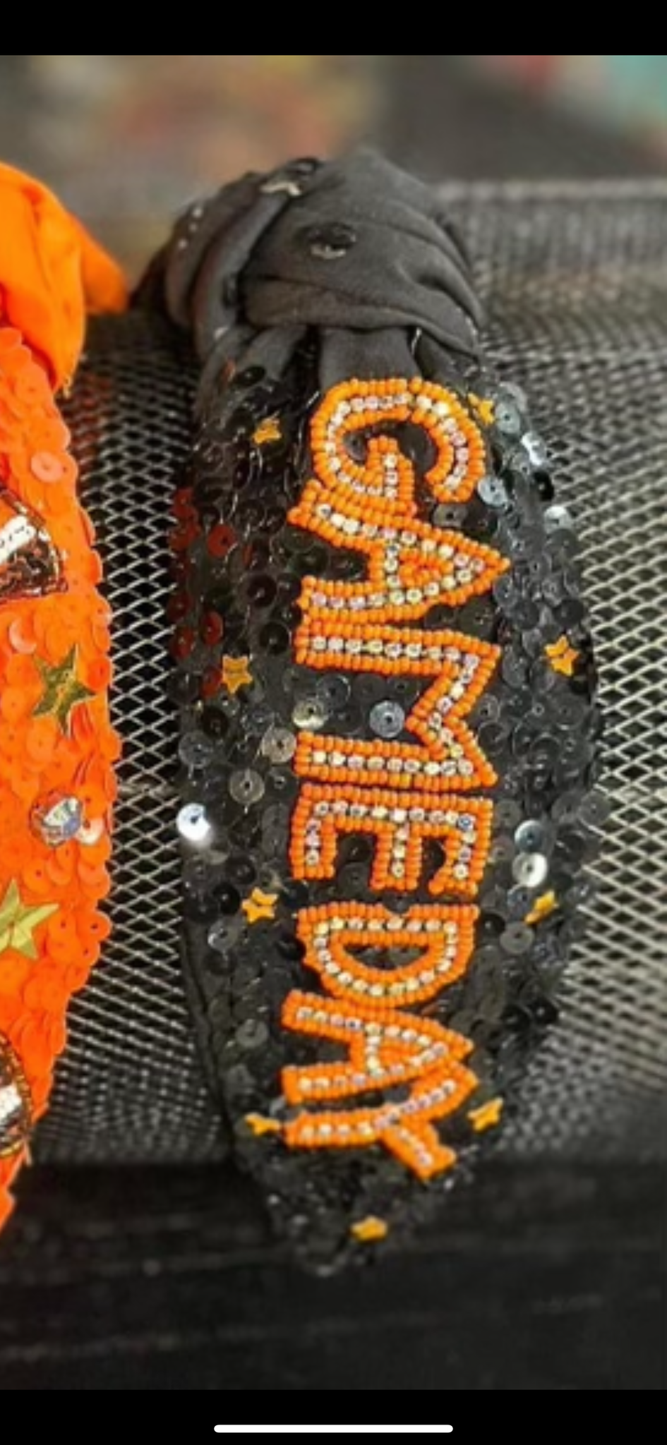 Black and Orange Beaded/Sequin Gameday Headband