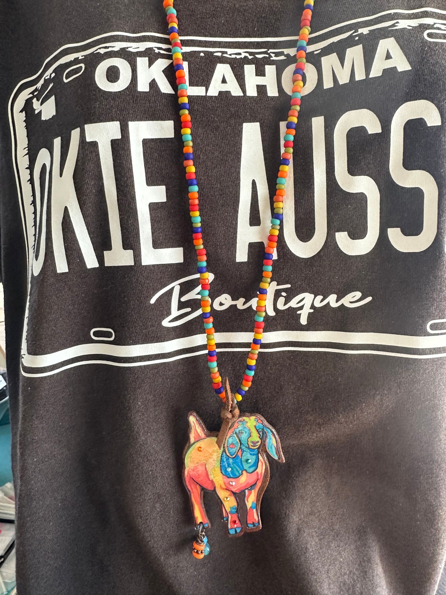 Hand Beaded Necklace w/Metal Goat Charm