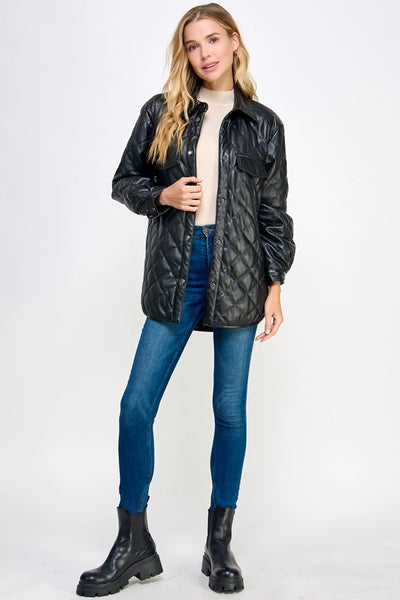 Quilted Faux Leather Jacket - Regular