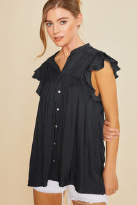 Ruffle Sleeve Flowy Button Down Top - Regular