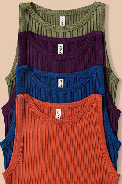 Soft Ribbed Tight Crew Neck Tank Top - Regular