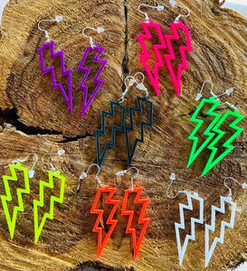 Neon Lighting Bolt Acrylic Earrings